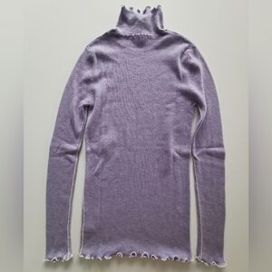 Simple Retro 100% Wool Lavender Purple Frilly Edge Detail Turtleneck Sweater